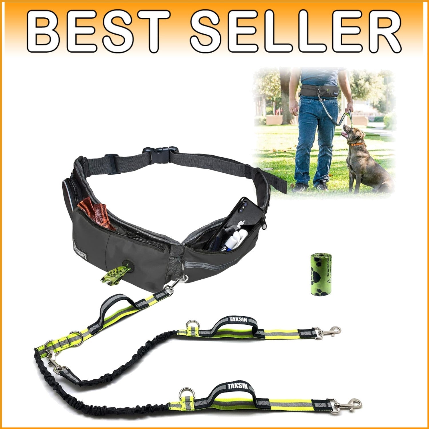 Ultimate Hands-Free Double Dog Leash System - Reflective Bungee for Safe Walks