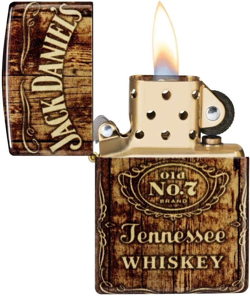 Stylish Jack Daniel's Brass Lighter - Unique Windproof Design, Lifetime Warranty