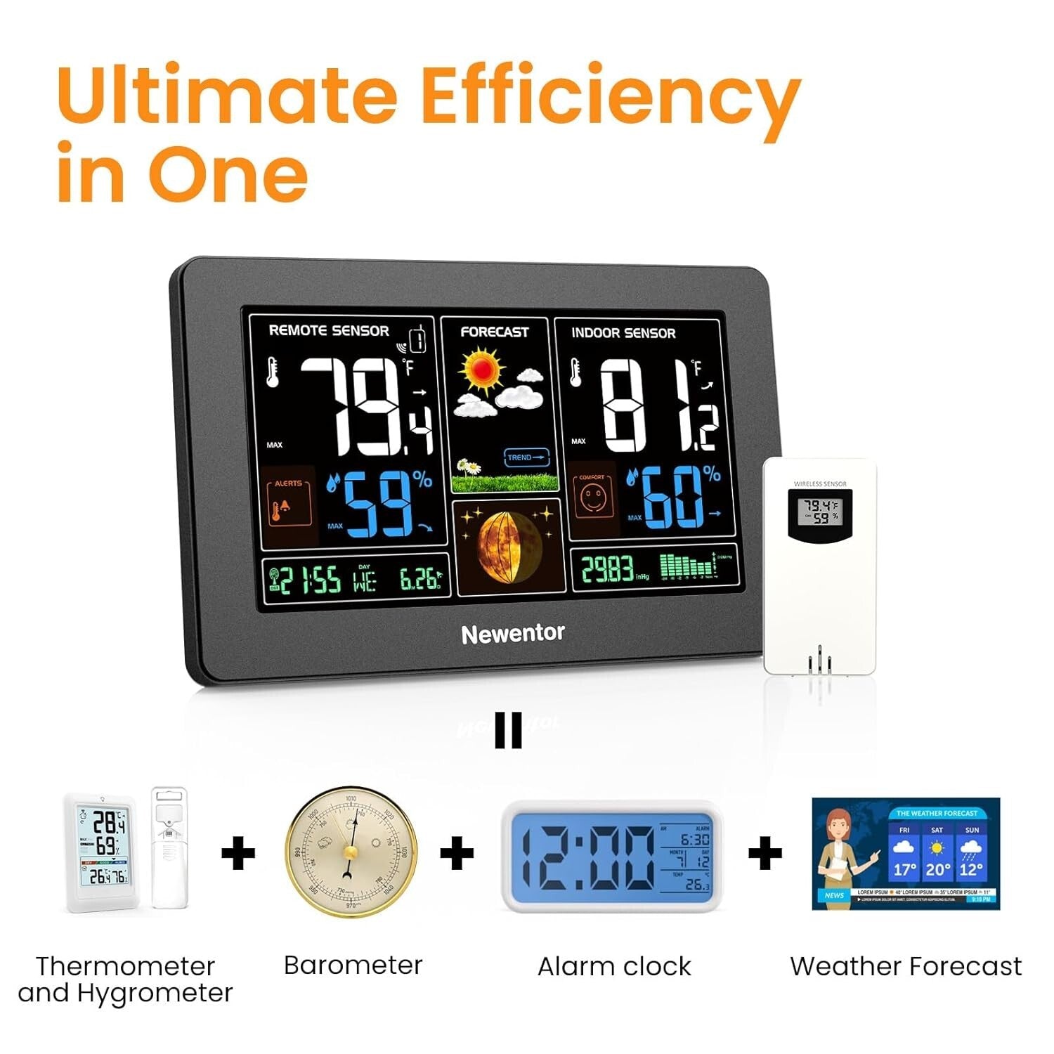 Compact Wireless Weather Station with Temperature, Humidity, and Alarm Features