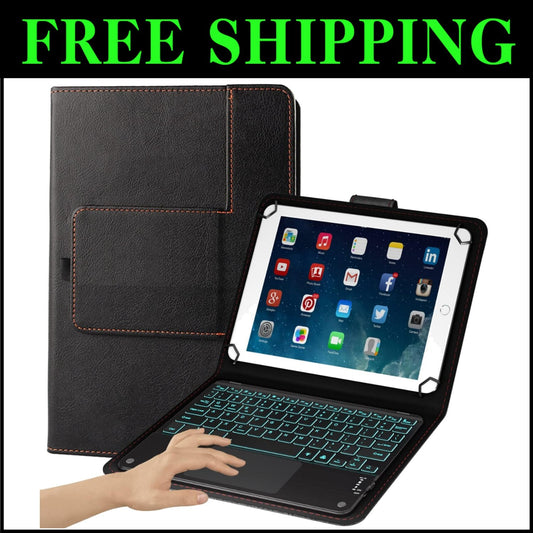 Ultra-Thin Leather Folio with Backlit Keyboard and Touchpad for 10" Tablets