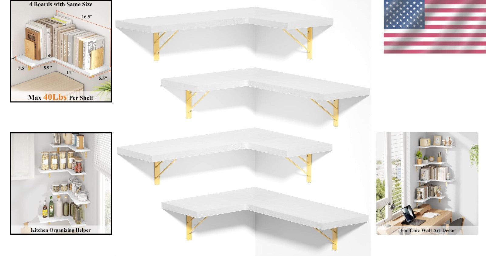 Elegant 4-Tier Wall Mounted Shelves – Rustic Wood for Any Room - 40 lbs Capacity