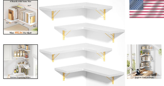 Elegant 4-Tier Wall Mounted Shelves – Rustic Wood for Any Room - 40 lbs Capacity