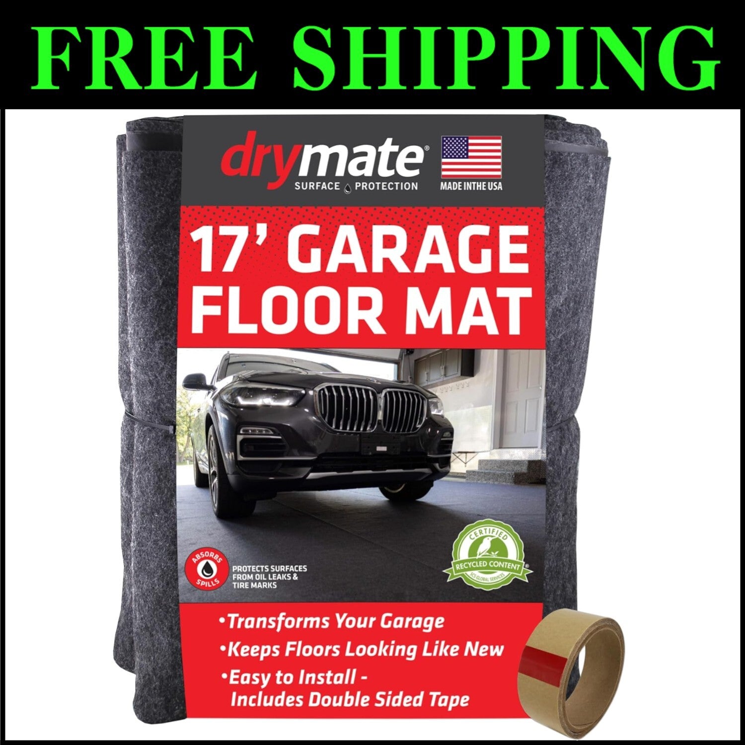 17' x 7'4" Slip-Resistant Garage Floor Mat - Waterproof, Stylish & Eco-Friendly