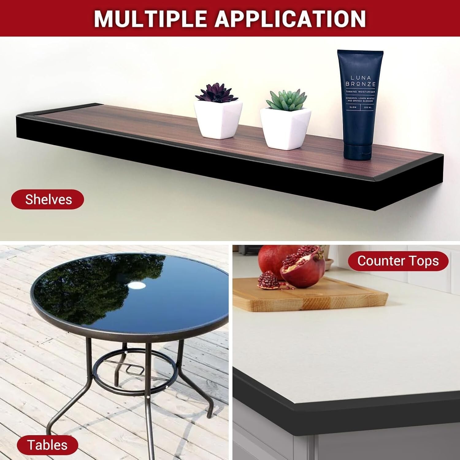 Durable Rubber U Channel Edge Protector - 20ft Black Trim for Tables & Cabinets