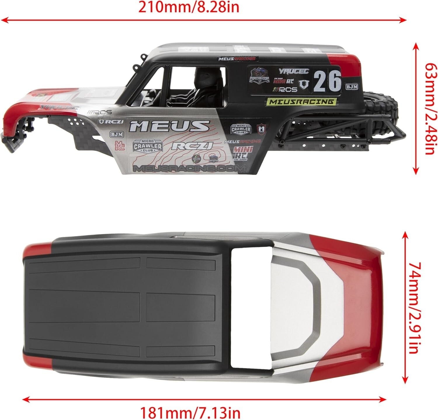 Customizable ABS+Nylon Body Shell with Carbon Fiber Frame for 1/24 RC Crawlers