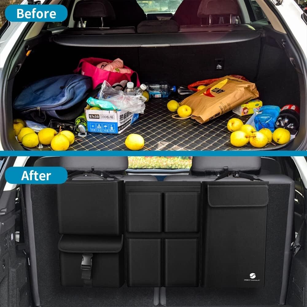 Hanging Car Trunk Organizer with Leakproof Cooler - 7 Large Compartments, Black