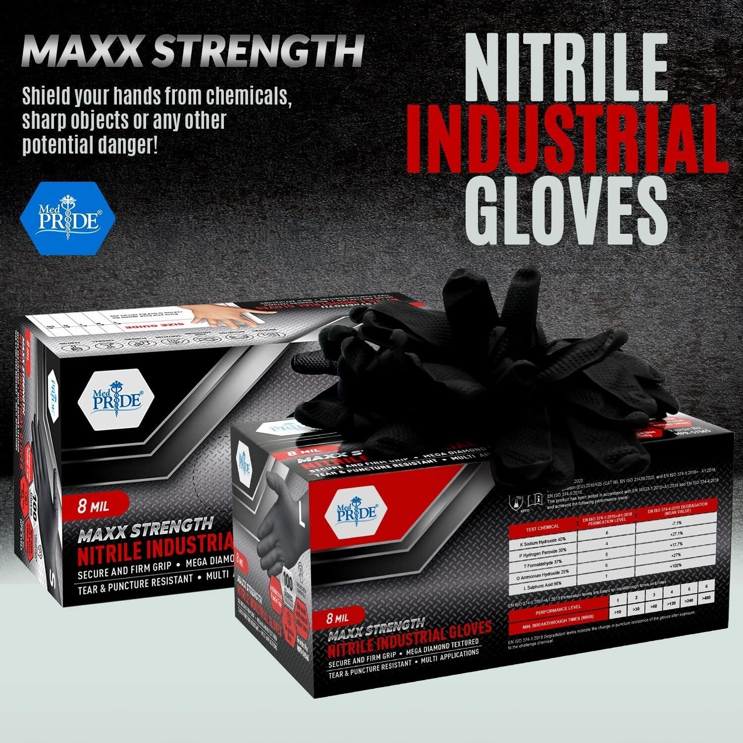 Premium Diamond Texture Nitrile Gloves - 8 Mil Heavy-Duty, Touchscreen Friendly