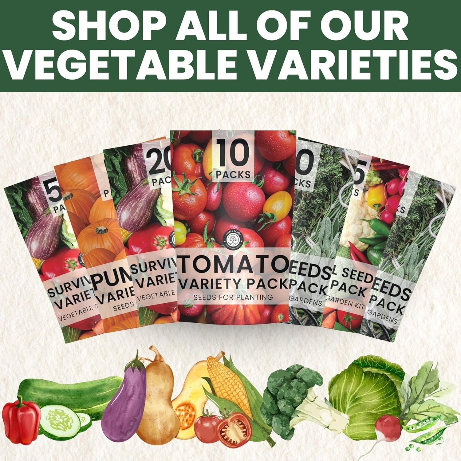 Ultimate 55-Packet Heirloom Vegetable Seed Vault for Doomsday Preppers