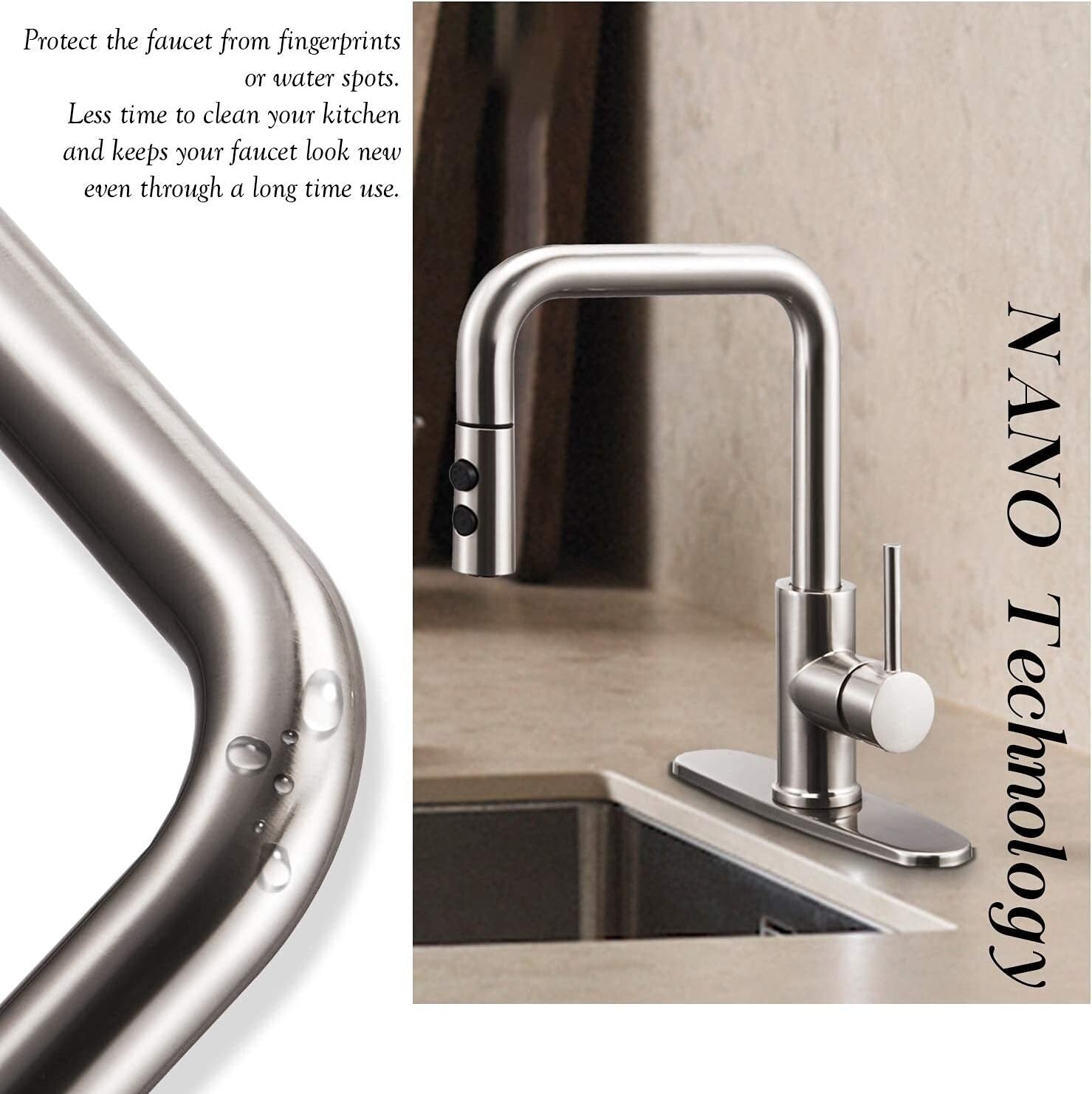 Eco-Friendly Kitchen Sink Faucet with Pull Out Sprayer & Stylish Soap Dispenser