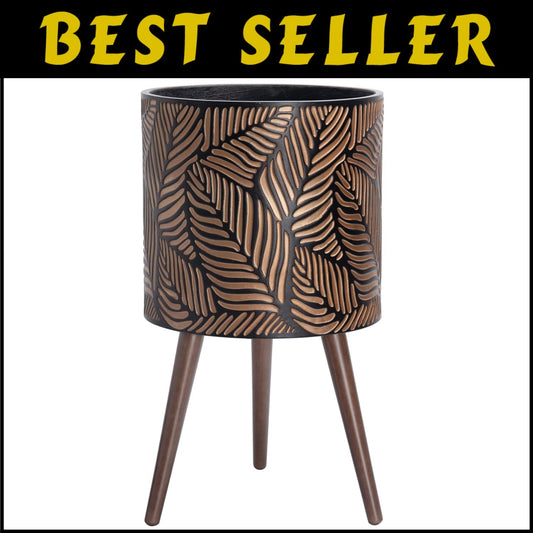 X-Large Handcrafted Planter Pot with Stylish Wooden Stand - 7 Gallon Capacity