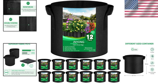 12-Pack of Breathable 25 Gallon Grow Bags with Sturdy Handles for Easy Mobility