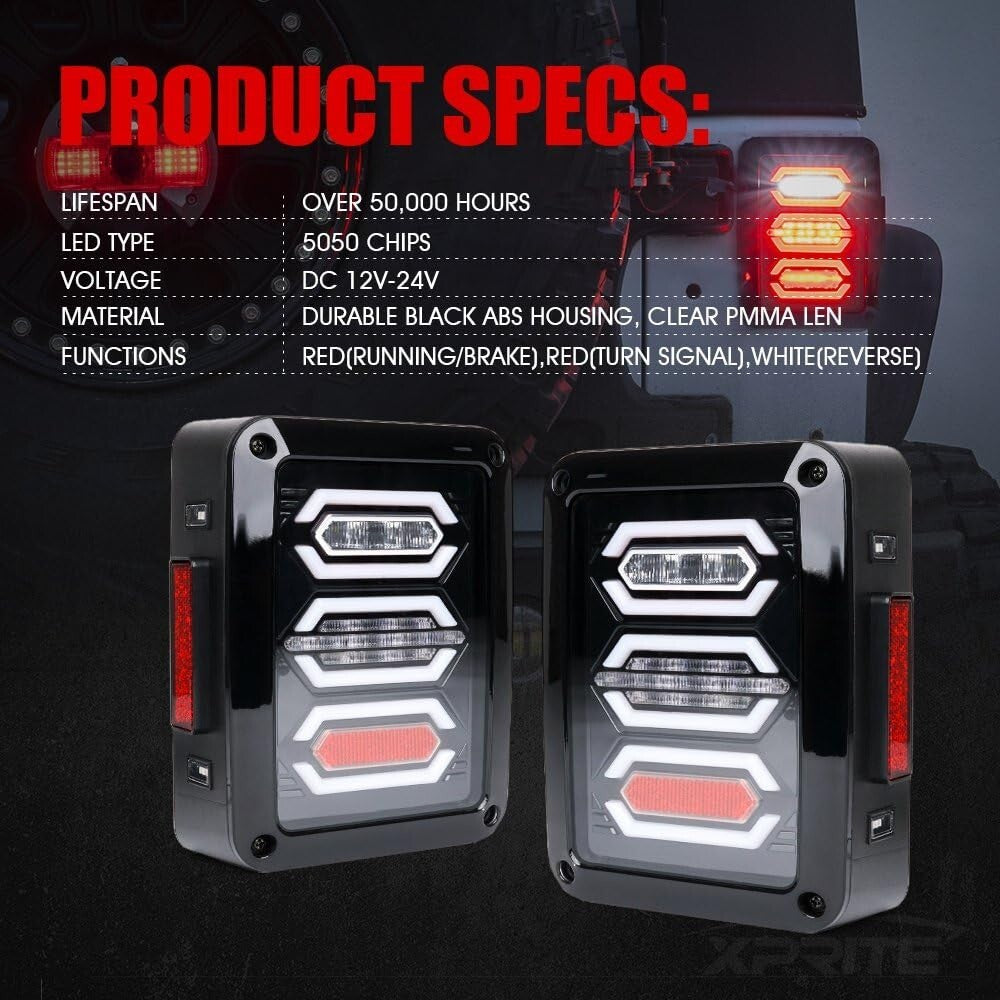 Clear Lens LED Tail Light Assembly with Turn Signal for 2007-2018 Jeep Wrangler