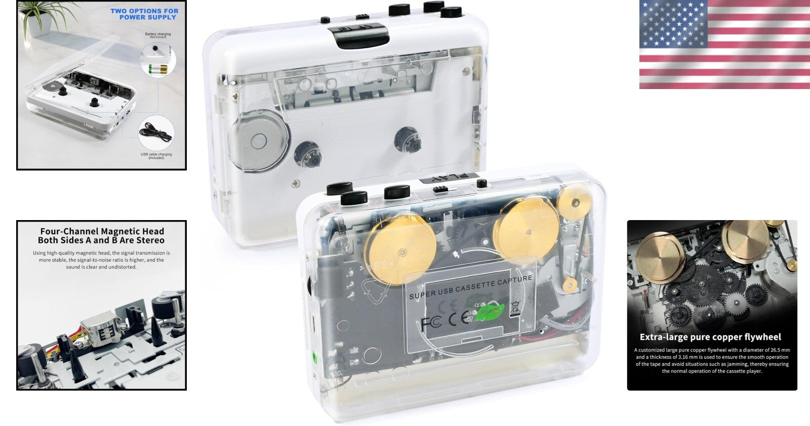 Cassette to MP3 Converter with Stereo Playback - Auto-Reverse & Copper Design