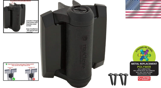 Durable Self-Closing Gate Hinges with Tension Adjustment - Pool Safety Black