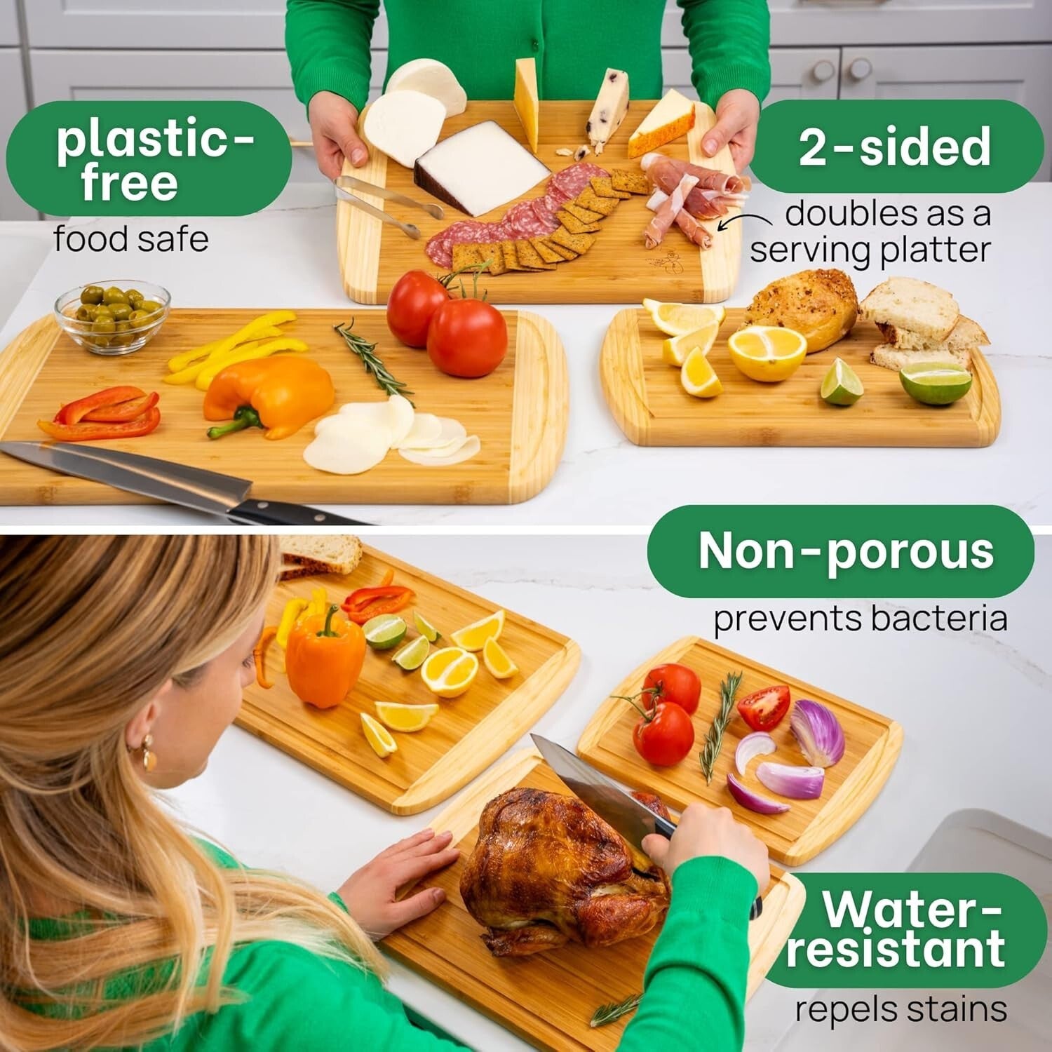 Versatile Bamboo Chopping Board Set for Home Cooks - Lifetime Warranty Included!