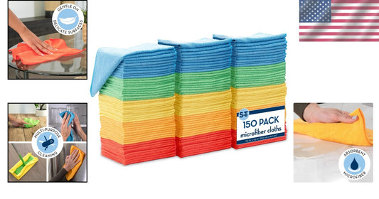 Super Absorbent Microfiber Cleaning Cloths - 150 Pack, Perfect for All Surfaces