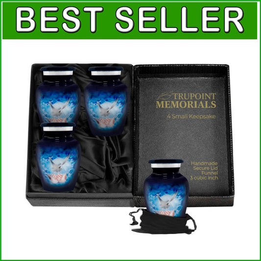 Elegant Set of 4 Blue Dove Keepsake Urns for Human Ashes - Handcrafted Beauty