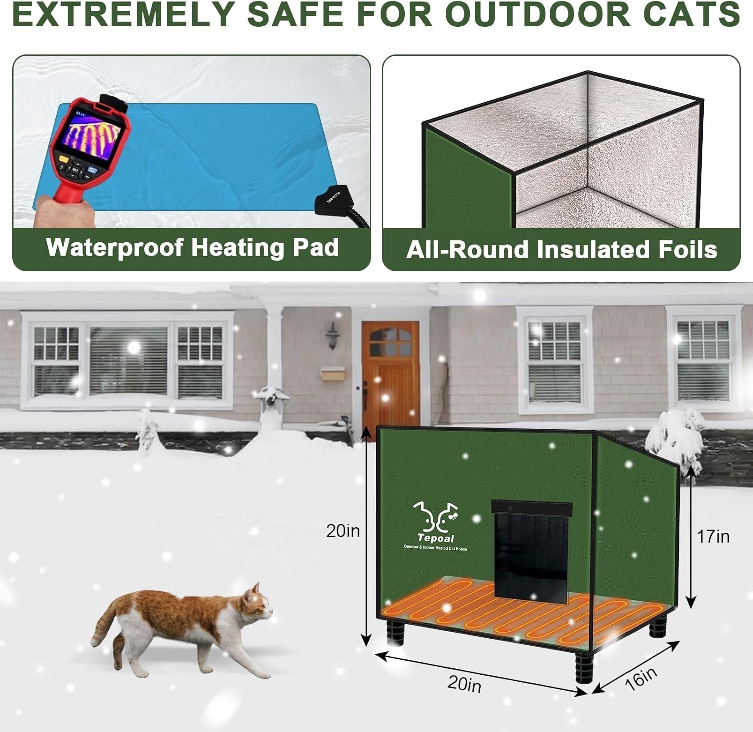 Indestructible Waterproof Cat House - Warm Shelter with Escape Door, 20x16x20