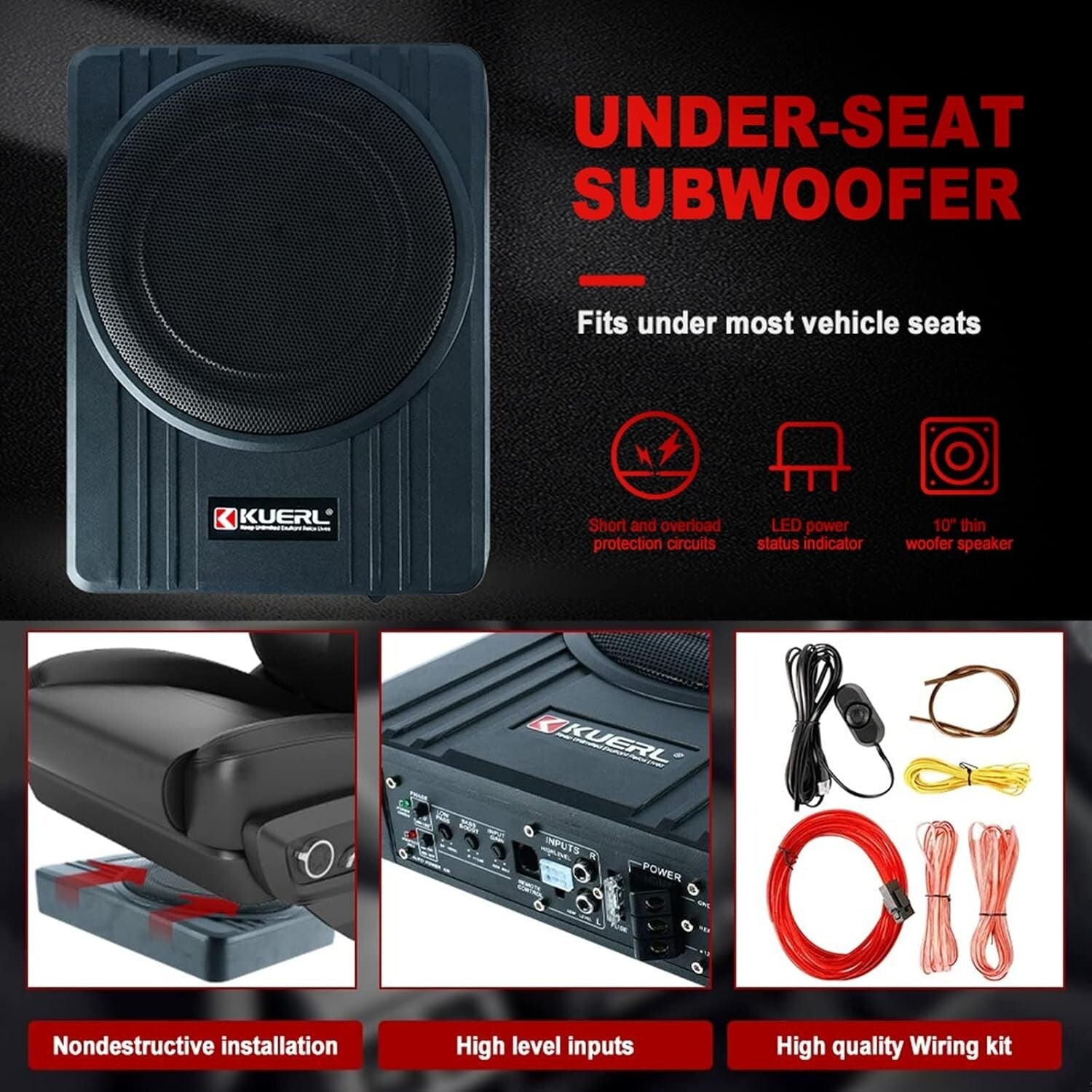 Ultra-Thin 800W Under-Seat Subwoofer with Built-In Amplifier—Sleek Audio Upgrade