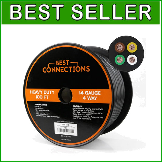 Durable 4 Conductor Trailer Wire - 14 Gauge 100ft Heavy Duty Weatherproof