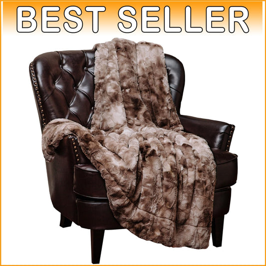 Chic Plush Faux Fur Throw Blanket - Sherpa & Minky 50" x 65" for Home Elegance