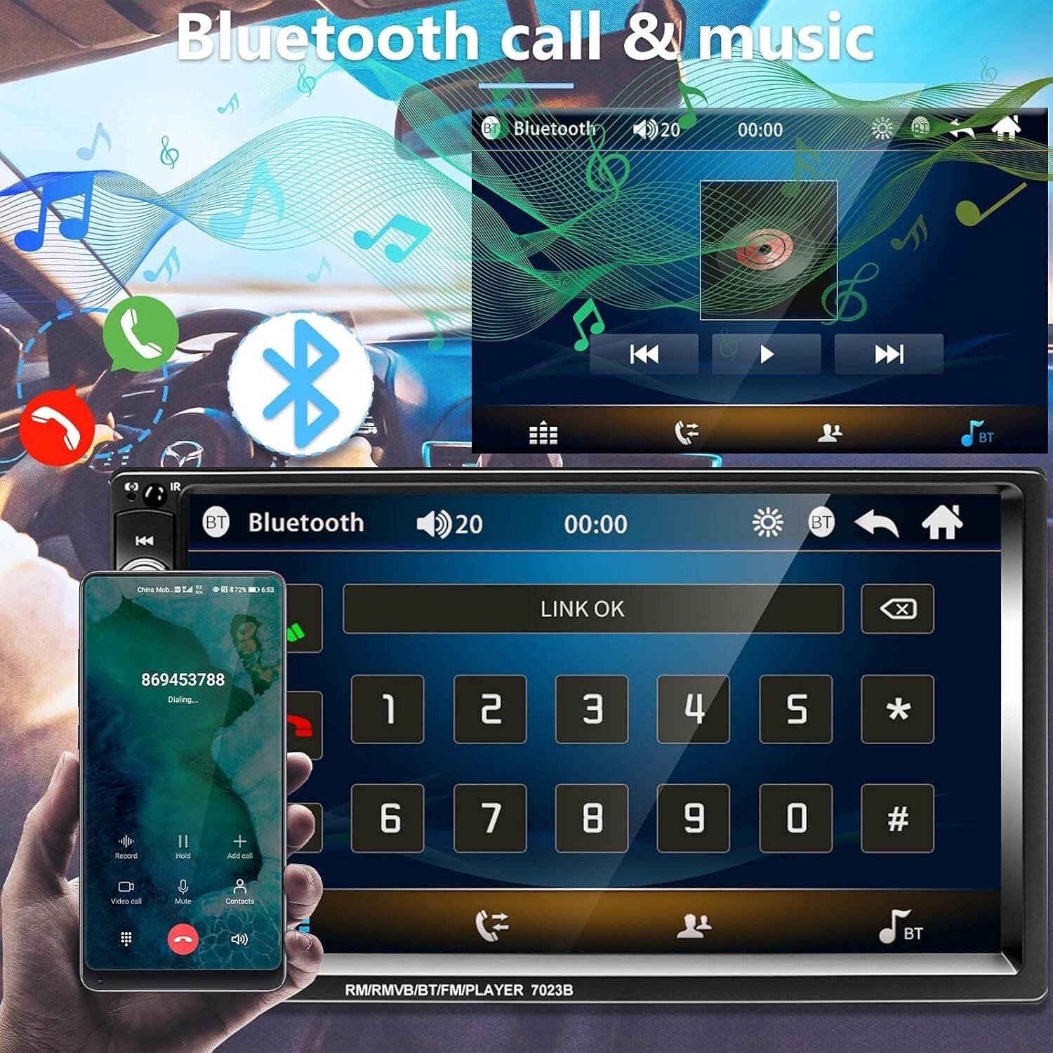 Sleek Double Din 7-Inch Touchscreen Car Radio with Hands-Free & Video Playback