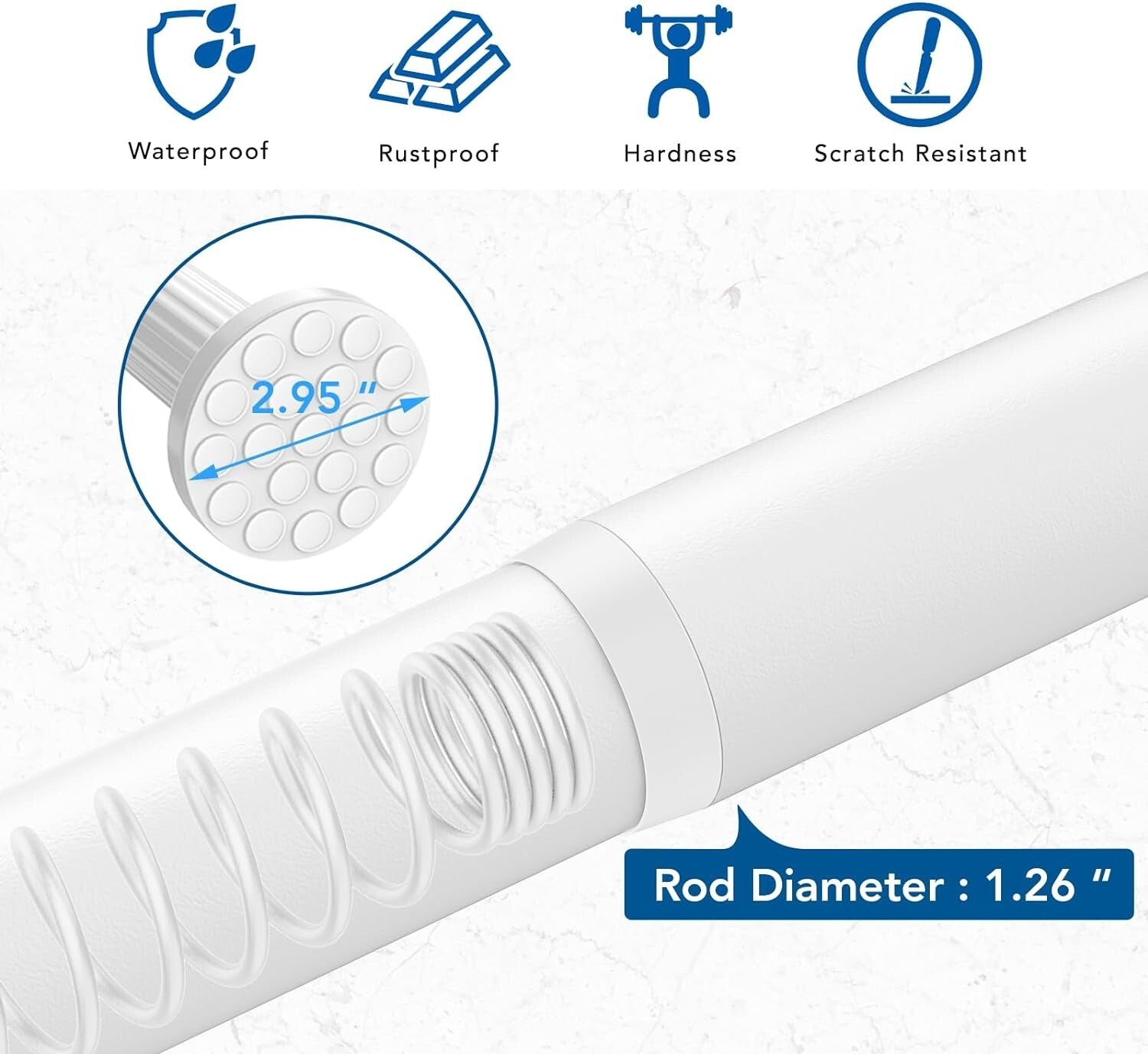 Adjustable Tension Curtain Rod 51-165” - Rust-Free, Easy No Drill Installation
