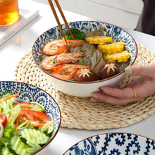 Load image into Gallery viewer, Elegant Ceramic 40 Oz Ramen Bowls Set of 4 - Blue and White Vintage Style