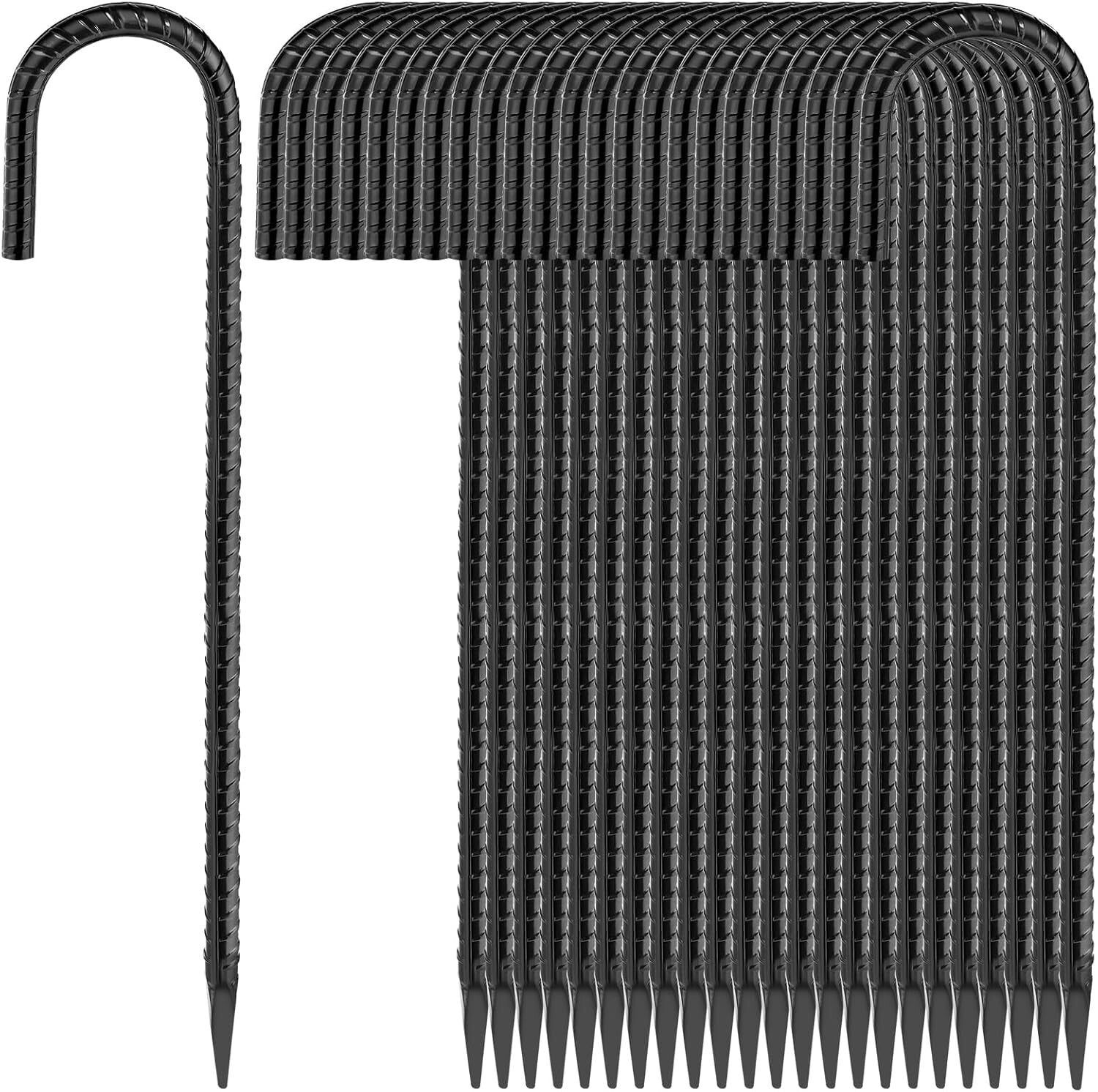 24-Pack 16 Inch J Hook Steel Tent Stakes – Reliable Chisel Point Ground Anchors