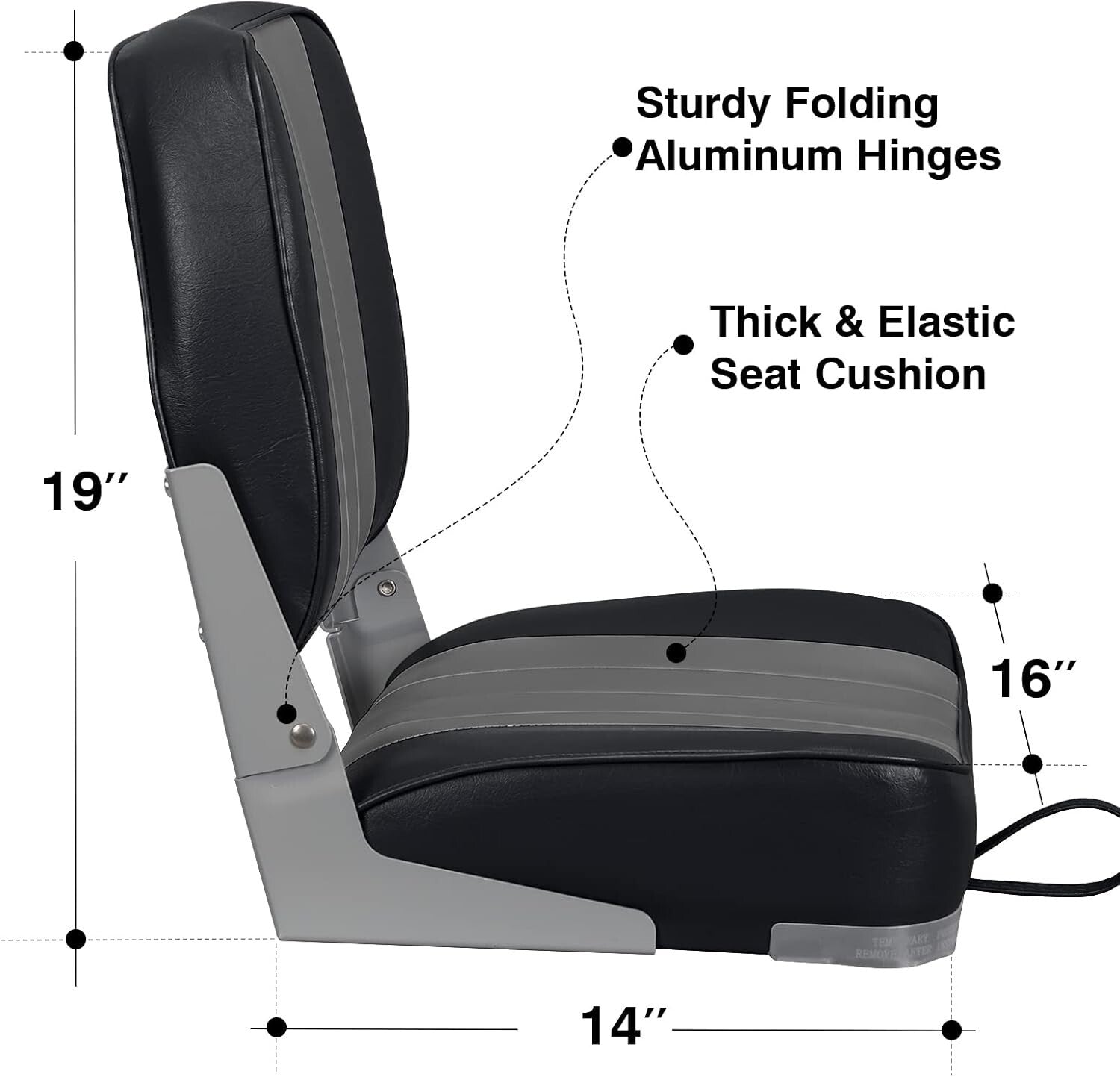 Lightweight Folding Boat Seats - Marine Vinyl with Cushion for Fishing Comfort