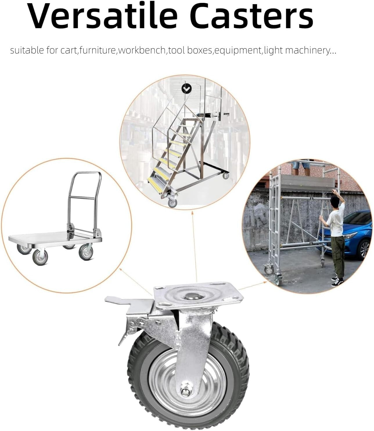 Durable 8 Inch Swivel Casters with 360° Ball Bearing - Locking & Non-Locking Set