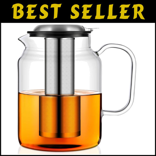 Extra-Large 85oz Borosilicate Glass Teapot with Removable Infuser for Families