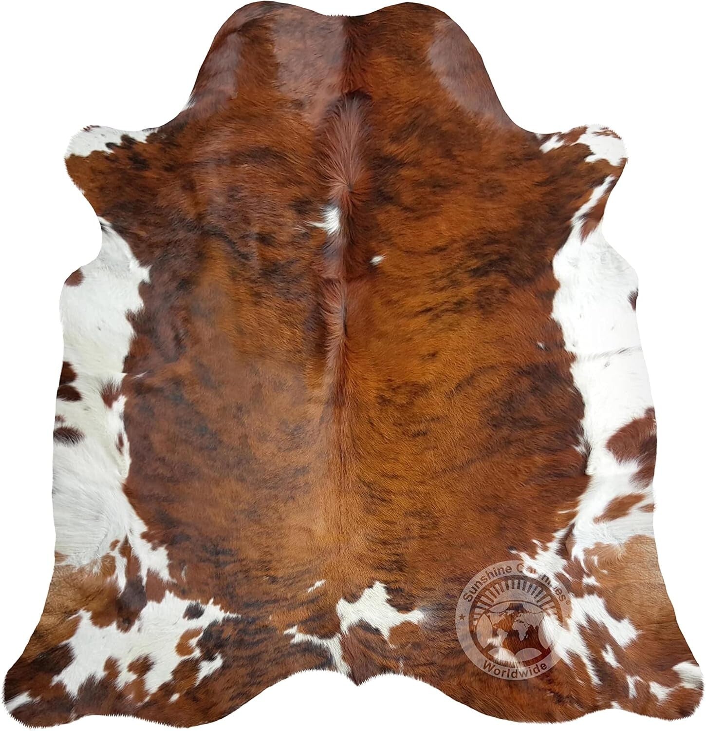 Rustic & Durable Brown/Cream Cowhide Rug - Unique Animal Shape 6x8 Ft Design