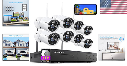 1080P Wireless Home Security Cameras - 8 Channel, Night Vision, Plug & Play