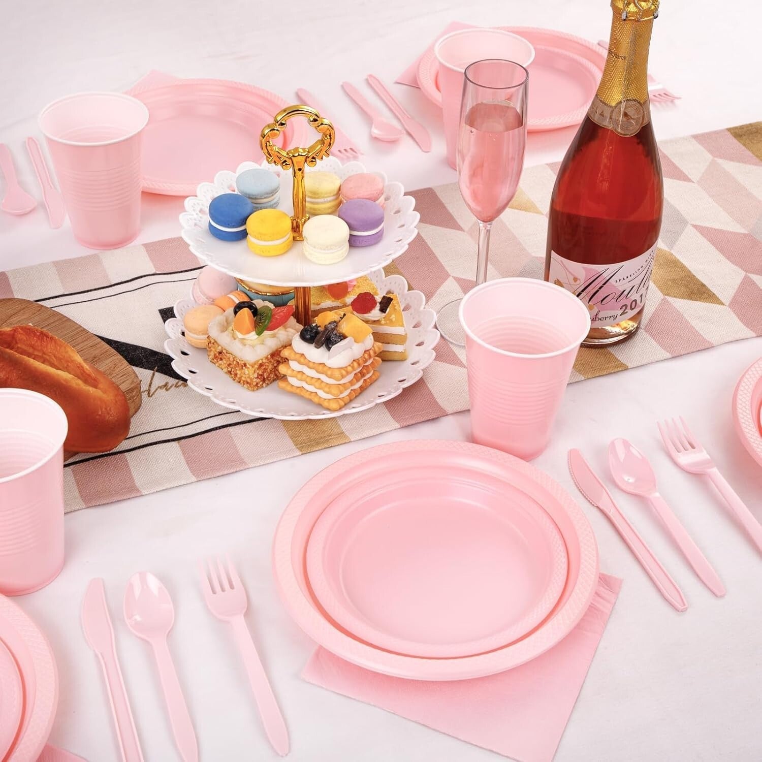 MirthMood 350-Piece Pink Party Set - Plates, Cups & Cutlery for 50 Guests