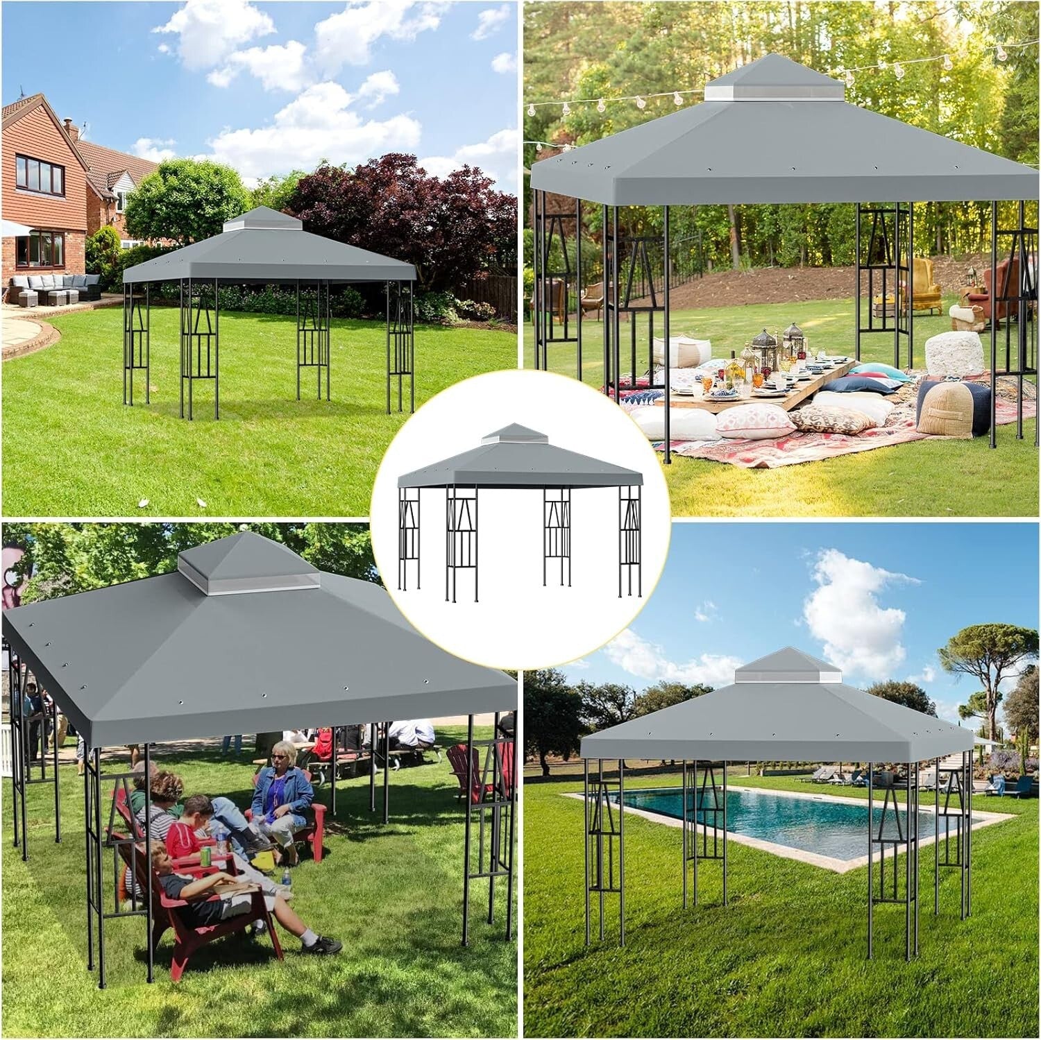 10'x10' Double Tier Gazebo Replacement Canopy Cover - UV Resistant & Waterproof