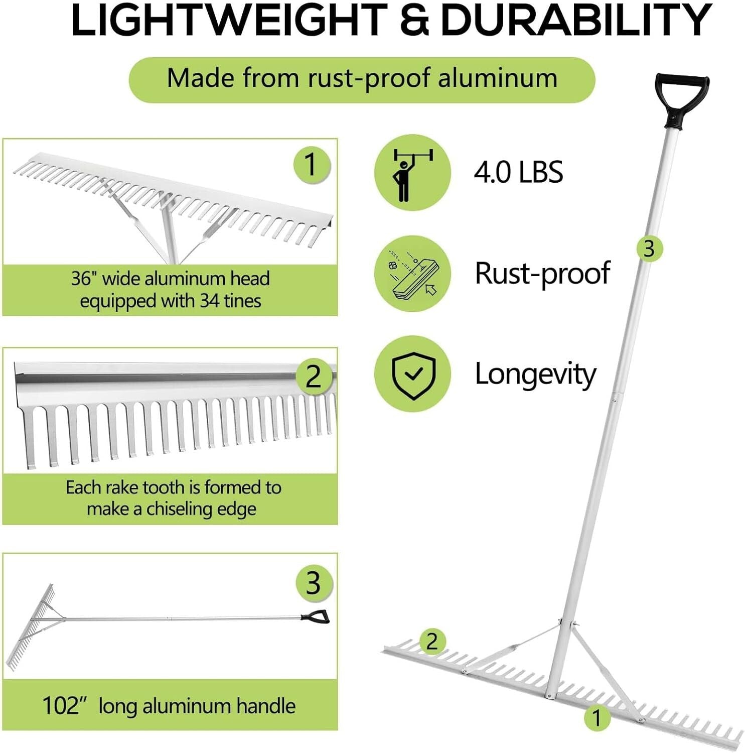 Versatile 36" Lake Rake with Detachable Handle & Weed Removal Rope - Yellow