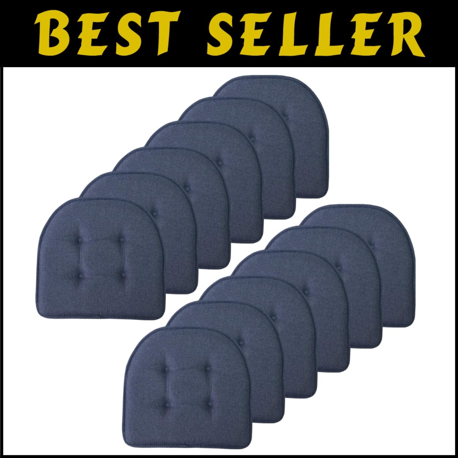 Durable Non-Skid Memory Foam Chair Pads - Denim Blue, 17" x 16", Pack of 12
