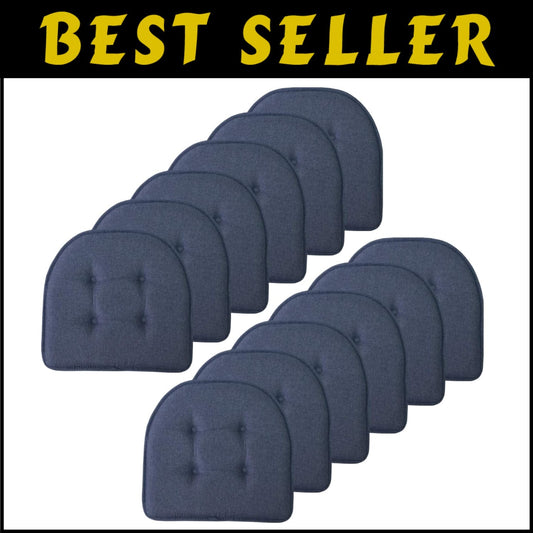 Durable Non-Skid Memory Foam Chair Pads - Denim Blue, 17" x 16", Pack of 12