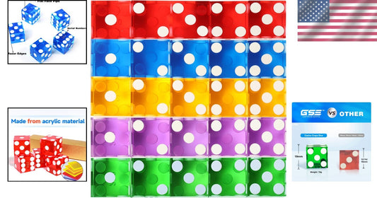 High-Quality 19mm Casino Craps Dice Set – 25 Razor Sharp Edged Multicolor Dice