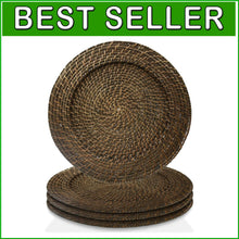 Load image into Gallery viewer, Stylish 13" Rattan Charger Plates Set of 4 - Perfect for Events &amp; Dinner Parties