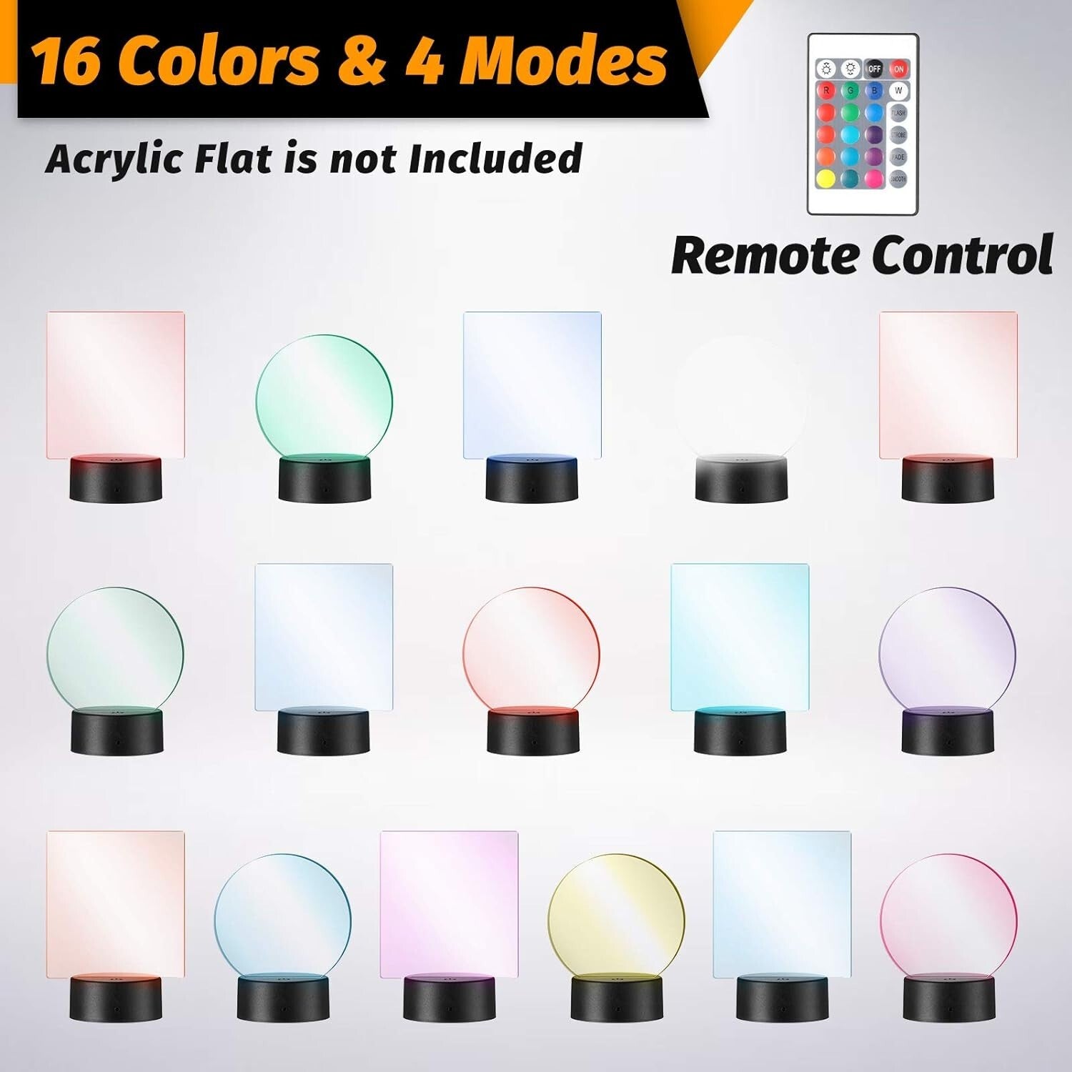 16-Color Remote Control LED Light Display Base for Acrylic Art - USB & Battery