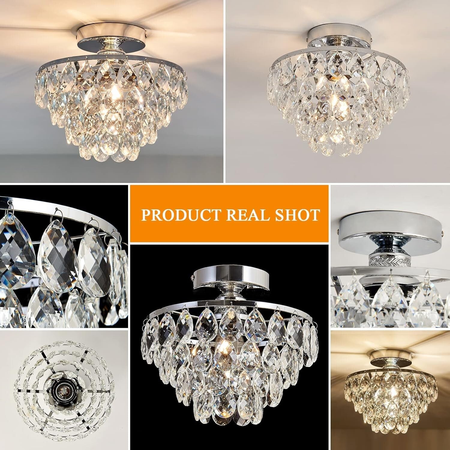 Elegant Small Crystal Chandelier Ceiling Light - Modern Semi Flush Mount Fixture