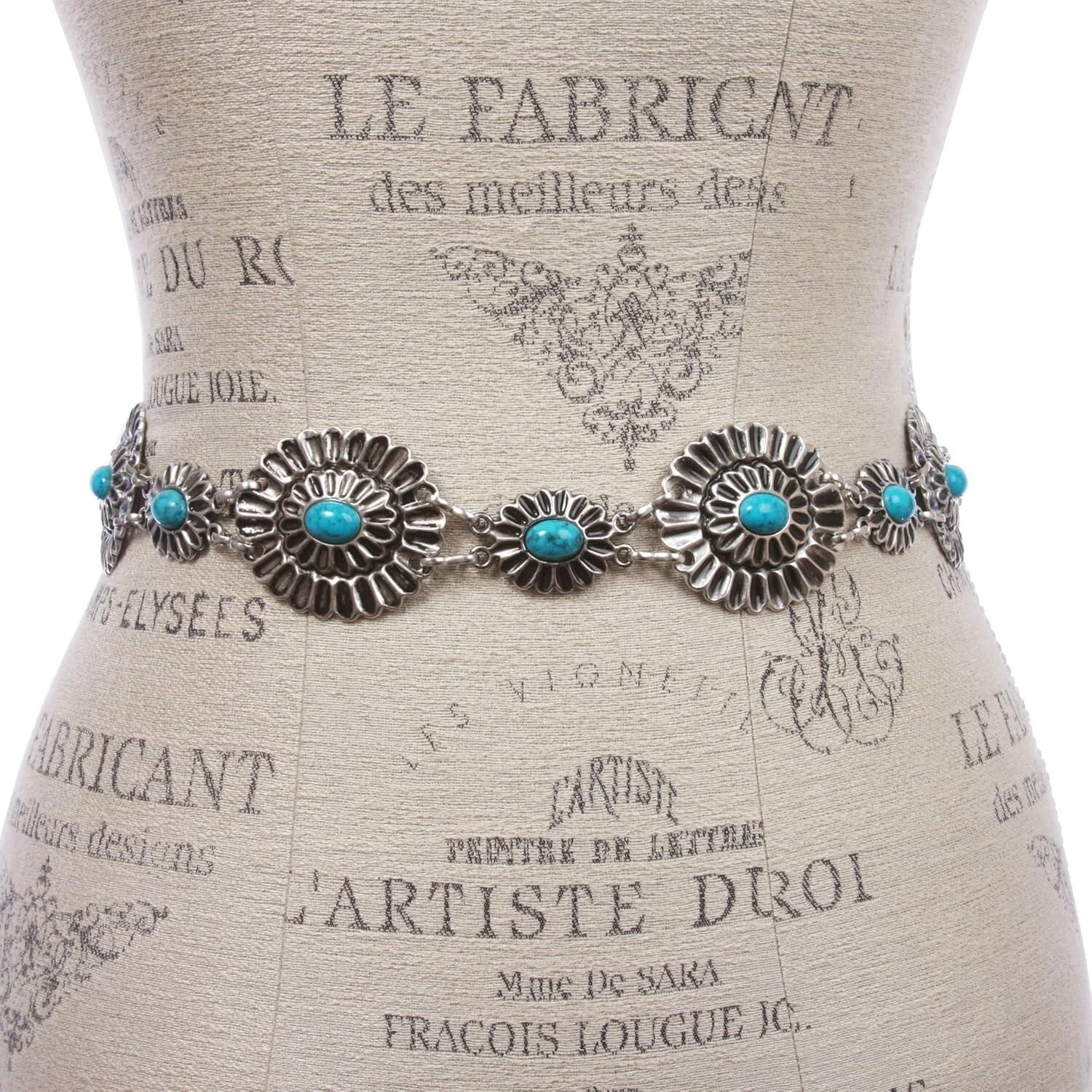 Vibrant Turquoise and Silver Women's Western Chain Belt for Every Outfit