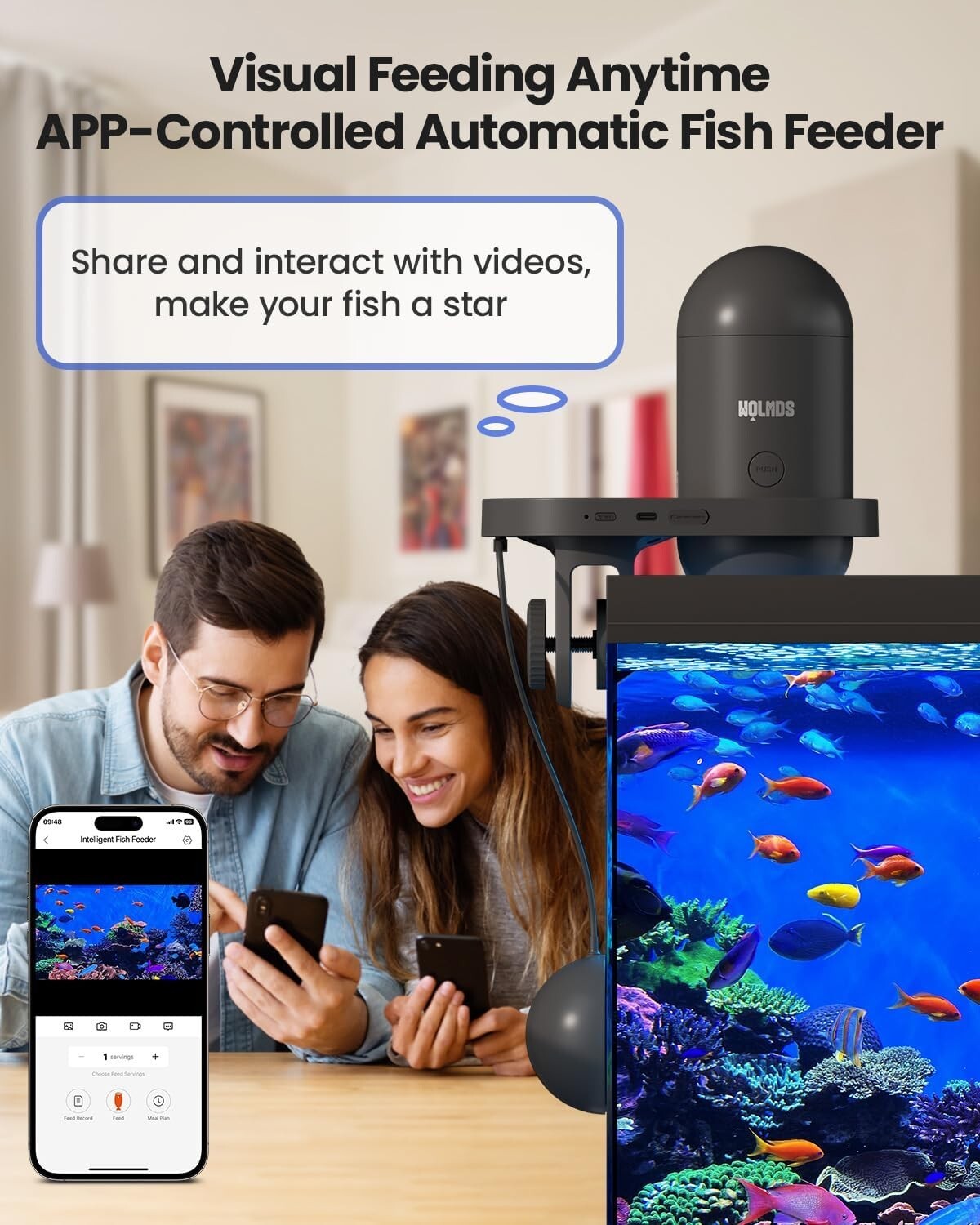 2.4G Precision Fish Feeder with Visual Monitor for Betta and Goldfish Aquariums