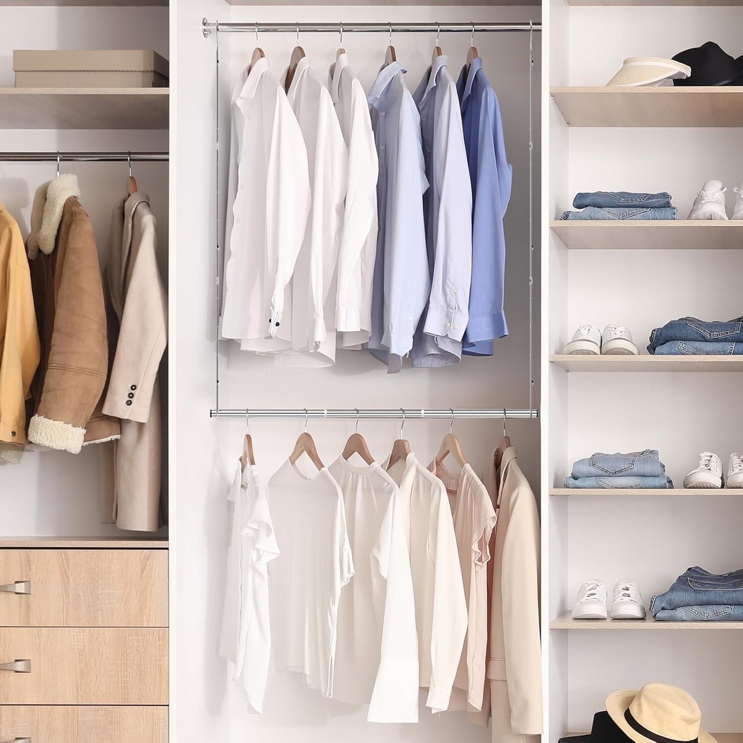 Adjustable Stainless Steel Hanging Rods - Maximize Closet Space with Ease