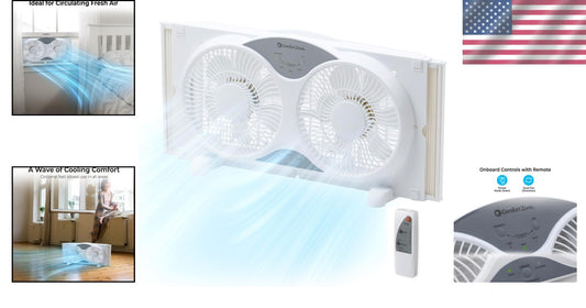 Elegant 9-Inch Window Fan with Auto-Locking Expanders and Remote Convenience