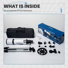 Load image into Gallery viewer, Complete Astronomy Package: 80mm Refracting Telescope with Tripod, Remote &amp; Case