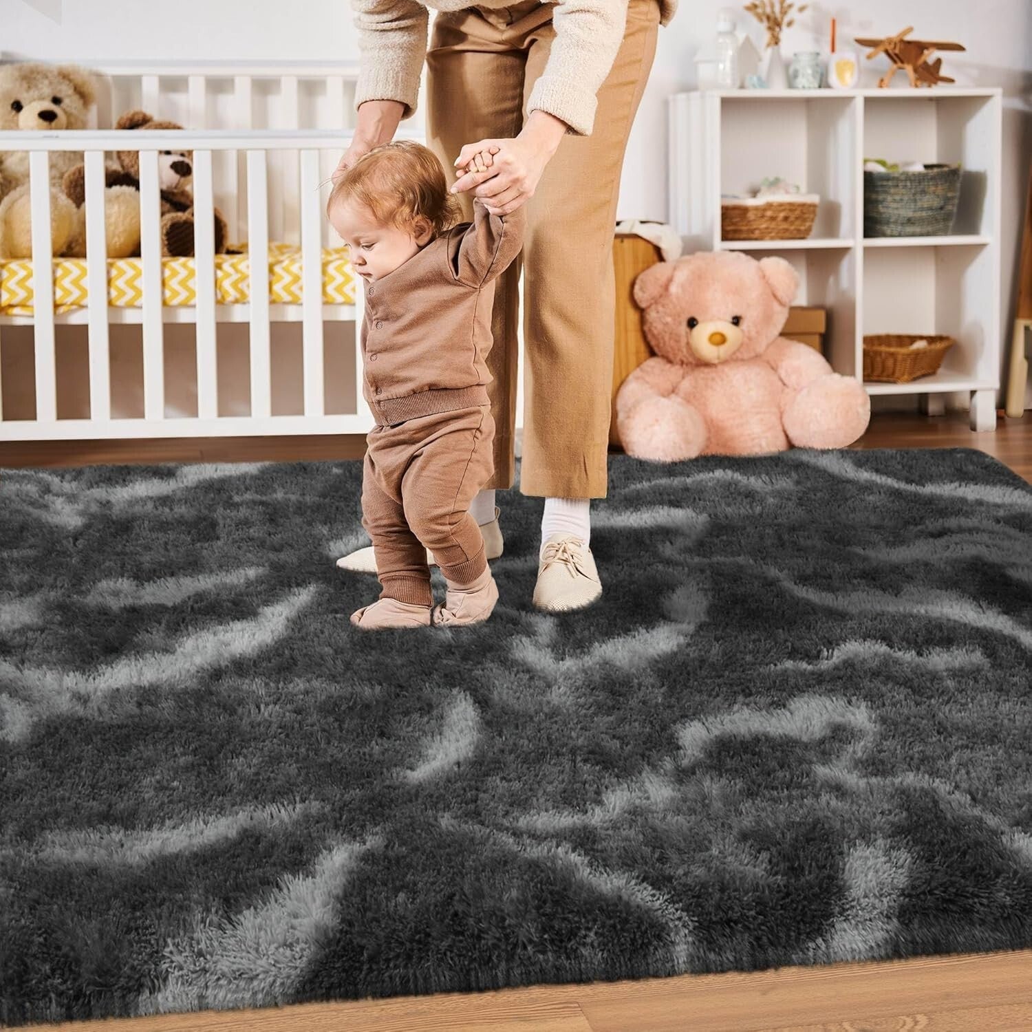 Elegant Black & White Shag Rug, 6x9 Feet Soft Velvet for Cozy Living Spaces