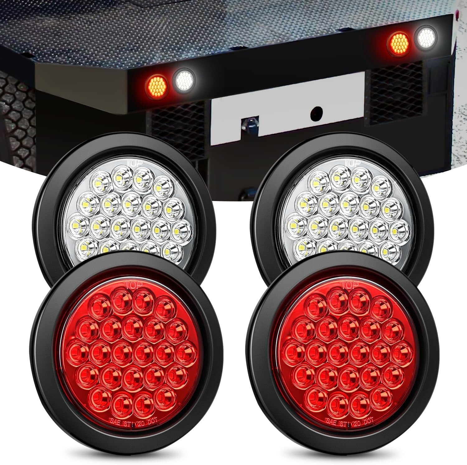 Dual Mode 4-Inch LED Tail & Turn Signal Lights for Trucks & Trailers - Set of 4